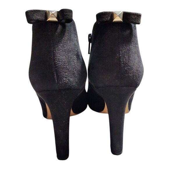 Kate Spade Italy Netta Booties Women Sz 8 Block Heel Black Suede Bow Detail EUC - Picture 3 of 9